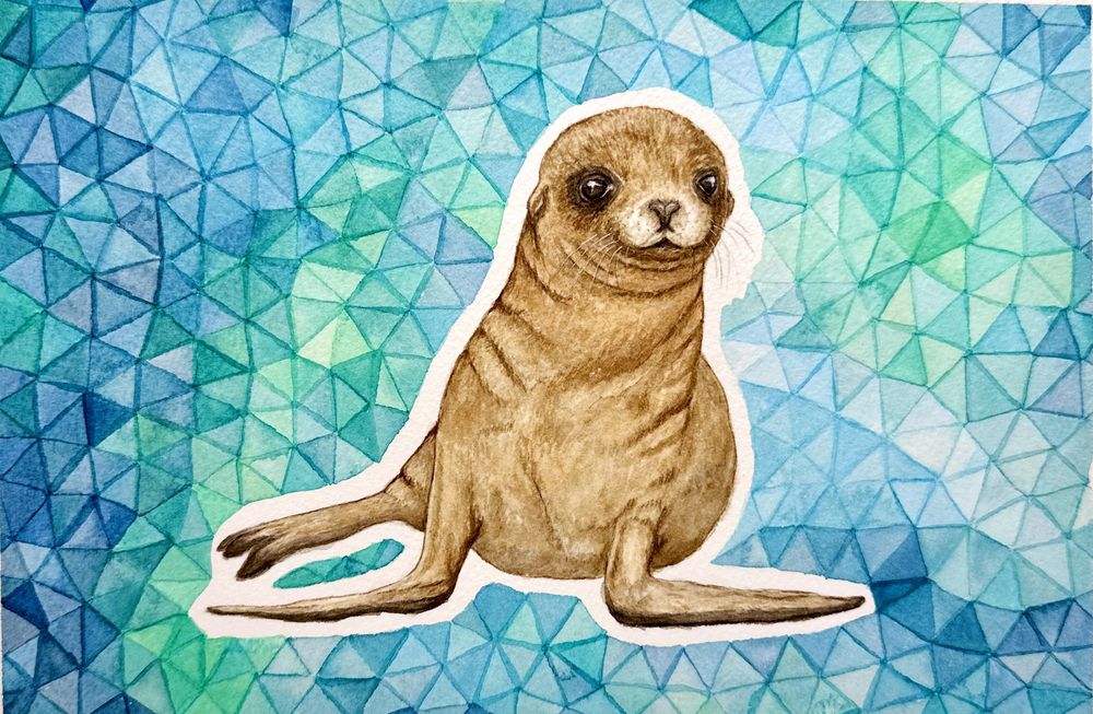 Aqueous Adventurers Sea Lion Cub | Watercolor Art Print 6x9"
