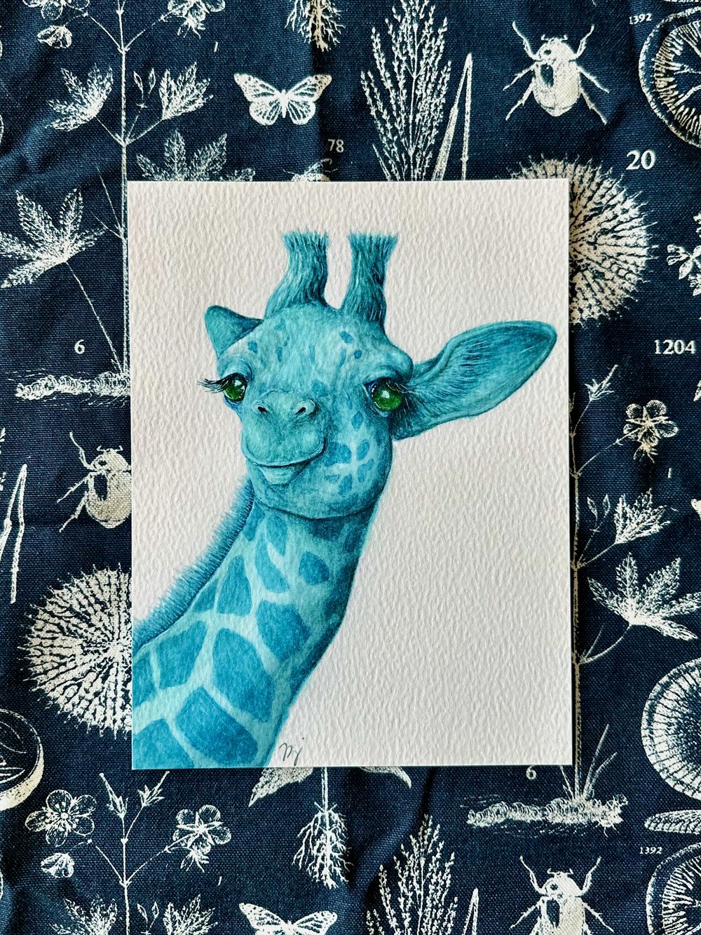 Dreamy Heights – Turquoise Giraffe | Watercolor Art Print 6x8"