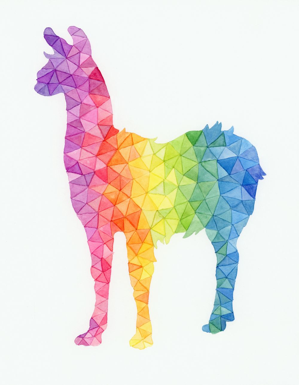 Chromallama - Rainbow Gradient Llama Watercolor Art Print 